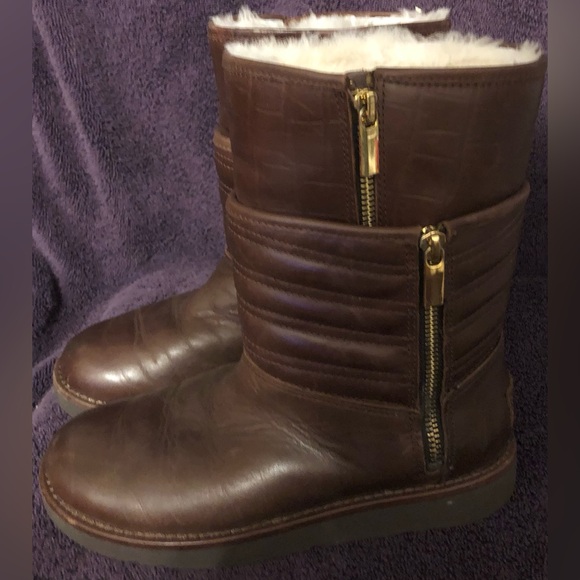 Ugg Aviva Stout Crocodile Embossed Leather Boots Size 5 - Picture 3 of 10